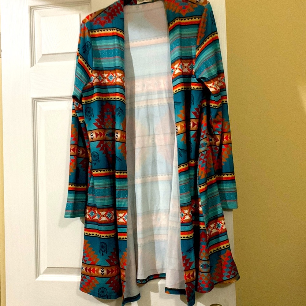 Southern stitch long cardigan pockets multicolor